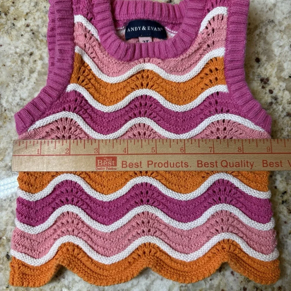 Andy & Evan Girls 2T Crochet Knit Top Chevron Pink Orange Boho Scallop Hem